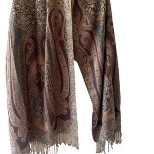 Collection 18 Eighteen Rayon Shawl Scarf Brown Beige Paisley 79x20" Fringe